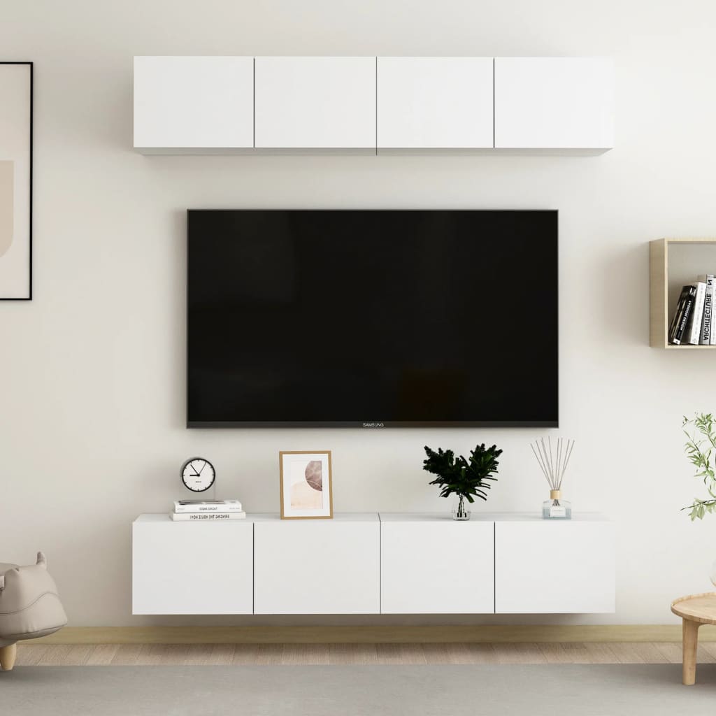 Tv-Benker 4 Stk Hvit 80X30X30 Cm Konstruert Tre