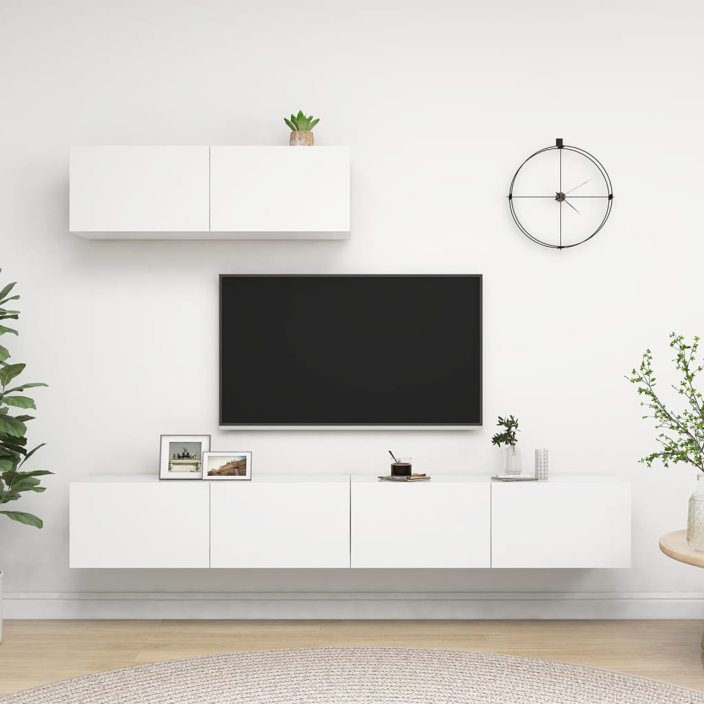Tv-Benksett 3 Deler Hvit Konstruert Tre