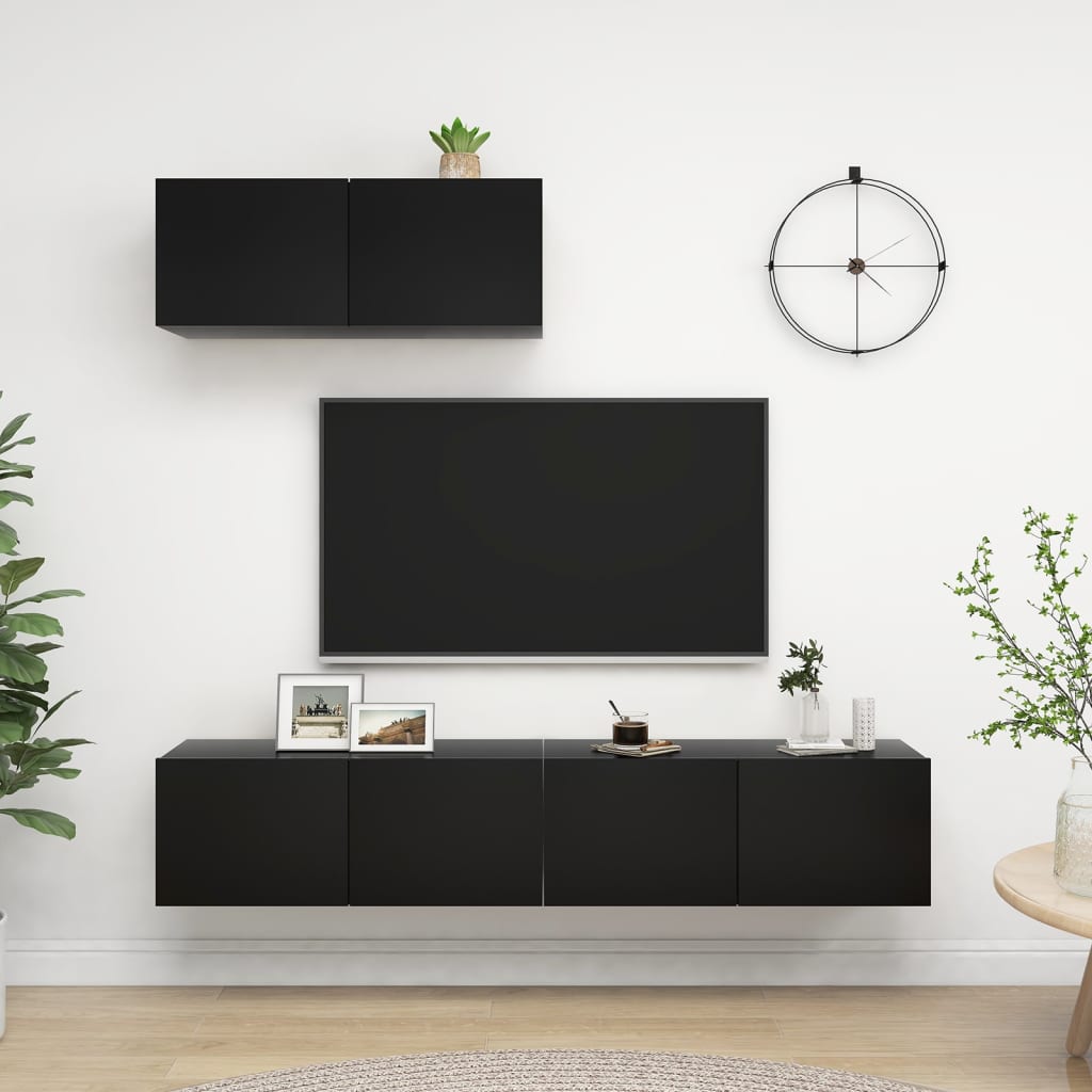 Tv-Benker 3 Stk Svart Konstruert Tre