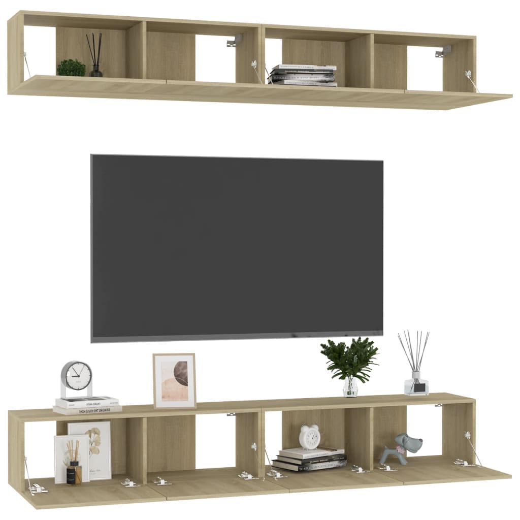 Tv-Benker 4 Stk Sonoma Eik 100X30X30 Cm Konstruert Tre