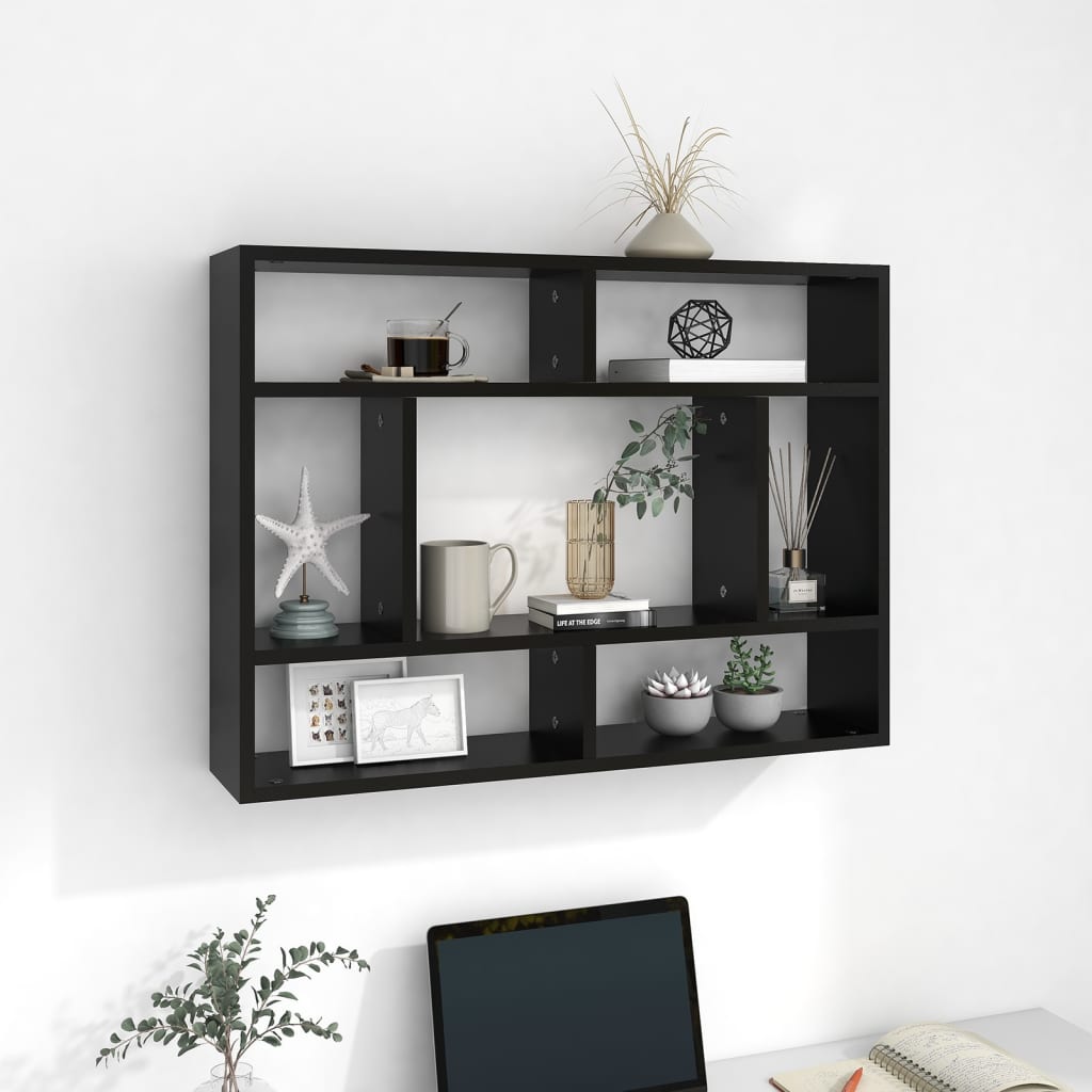 Vegghylle Svart 75X16X55 Cm Konstruert Tre