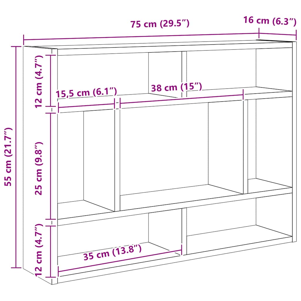 Vegghylle Betonggrå 75X16X55 Cm Konstruert Tre
