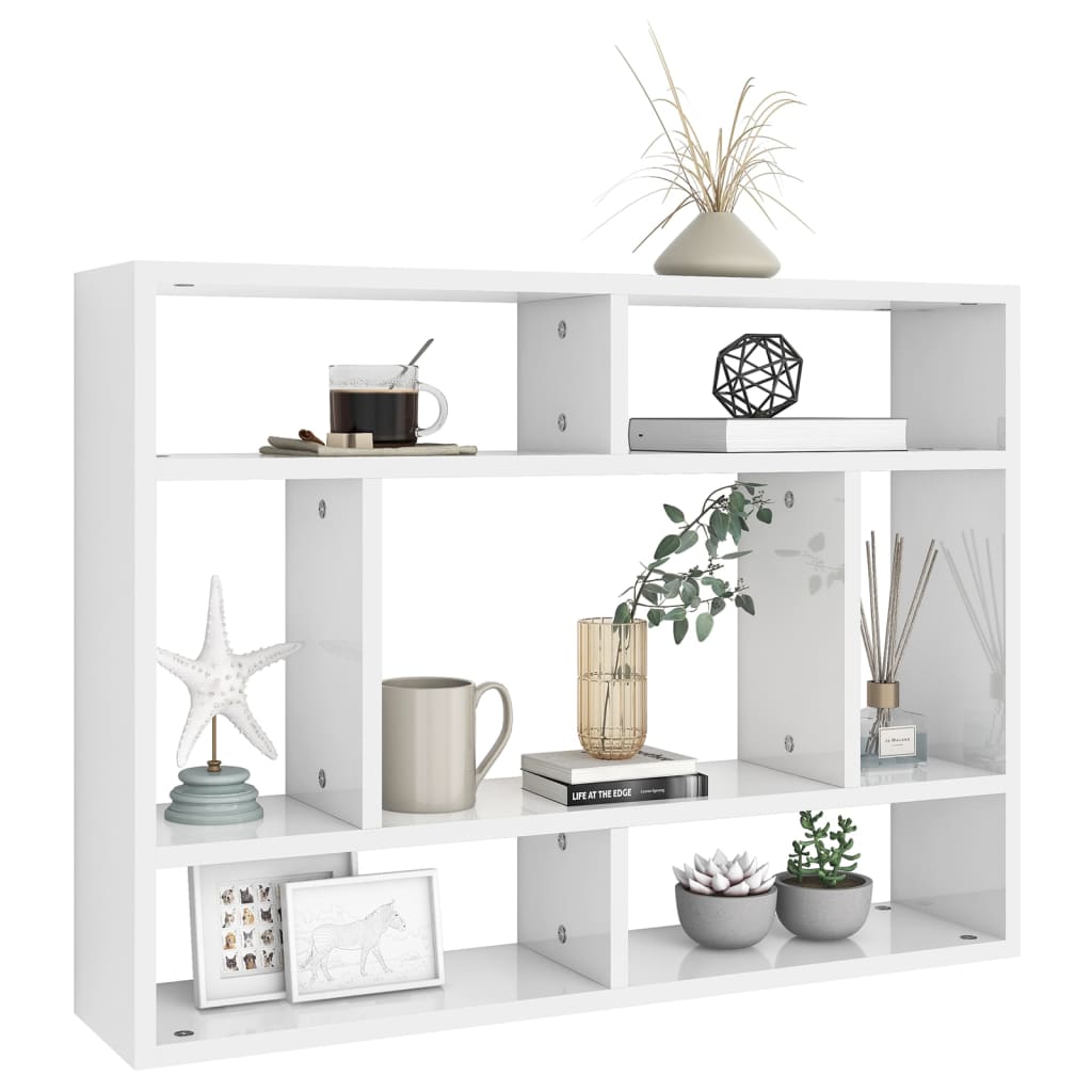 Vegghylle Høyglans Hvit 75X16X55 Cm Konstruert Tre