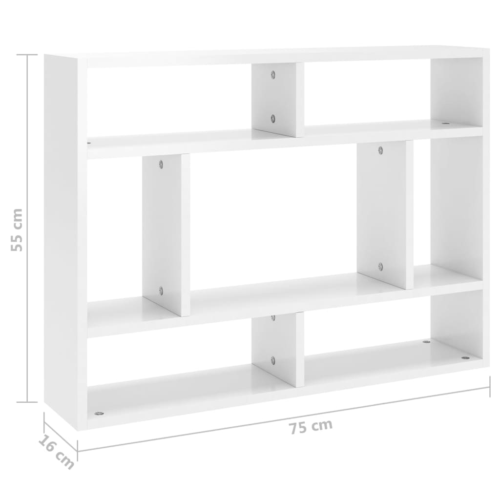 Vegghylle Høyglans Hvit 75X16X55 Cm Konstruert Tre
