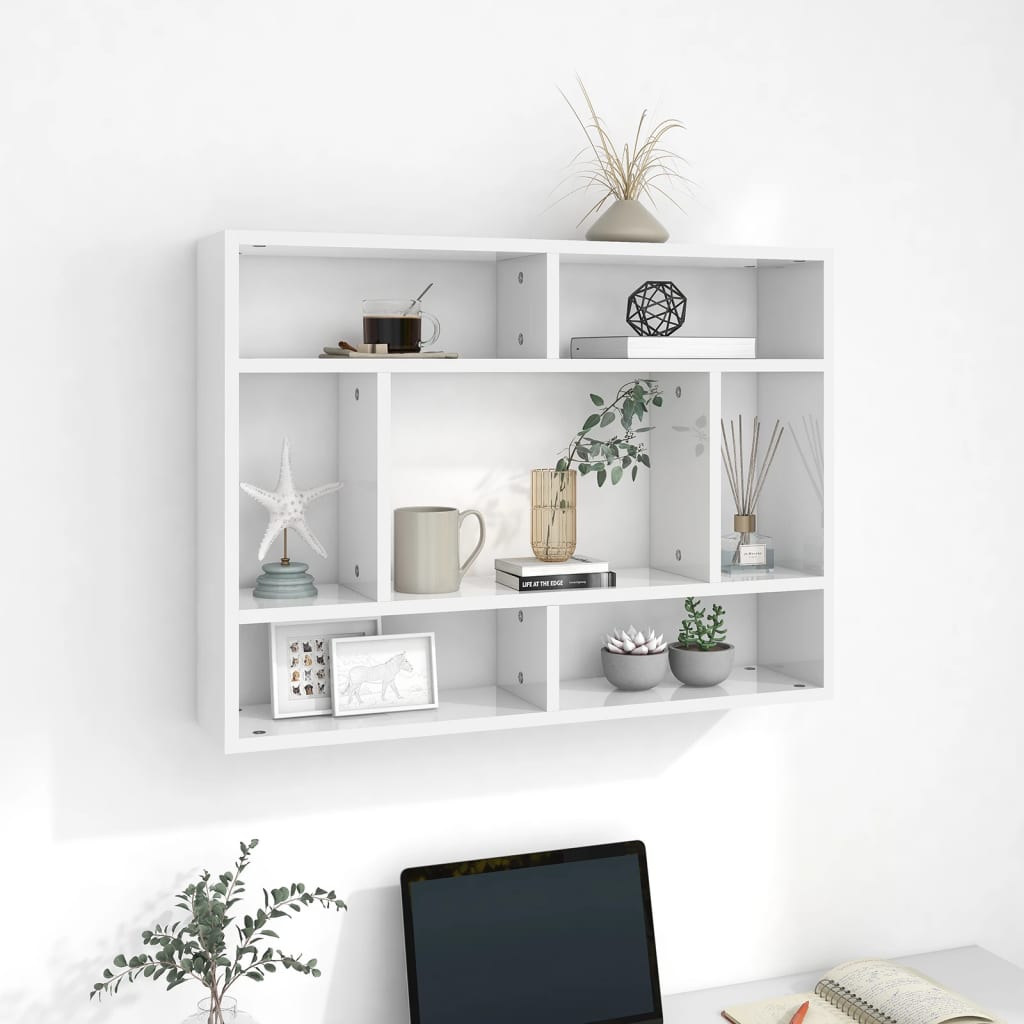 Vegghylle Høyglans Hvit 75X16X55 Cm Konstruert Tre