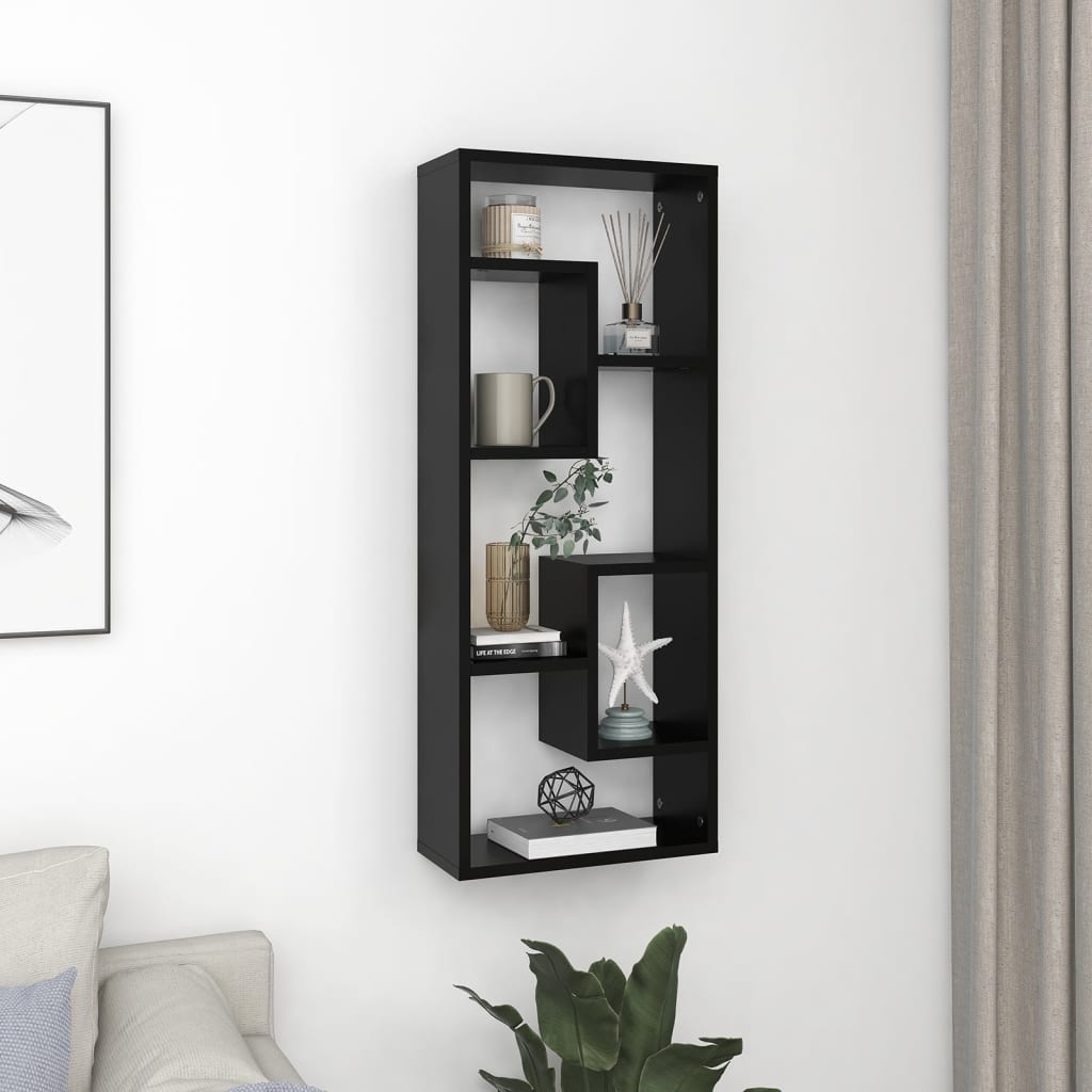 Vegghylle Svart 36X16X90 Cm Konstruert Tre