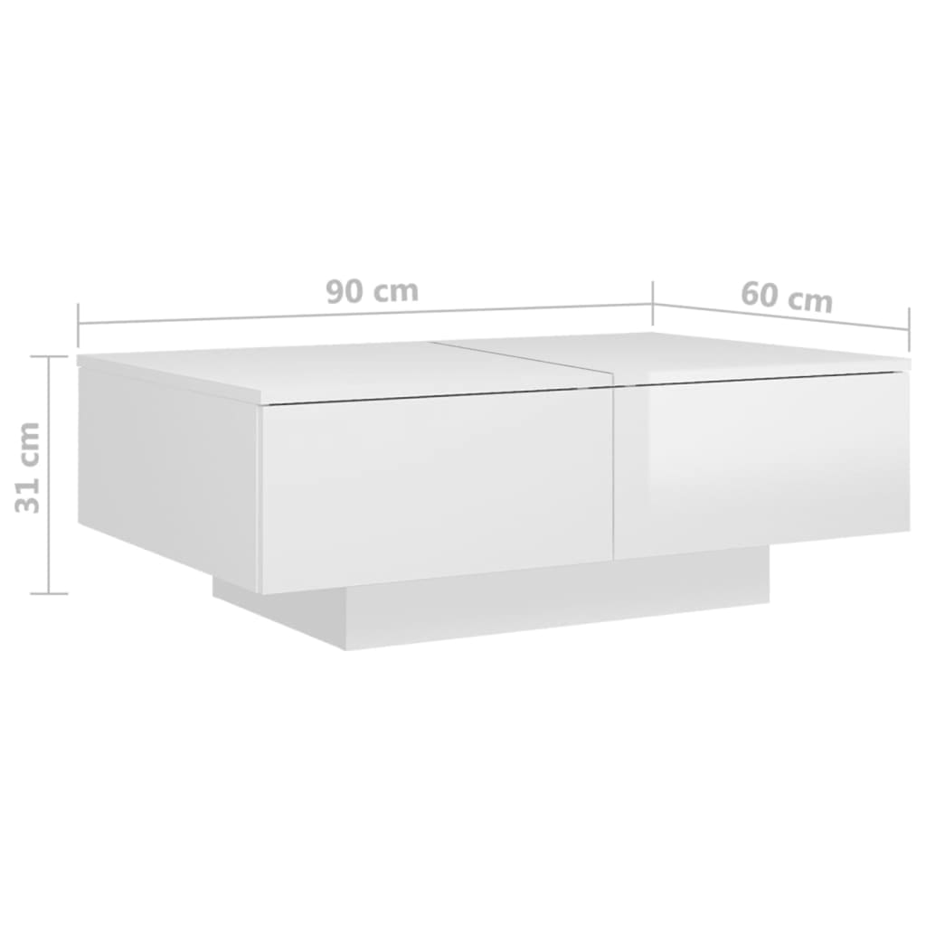 Salongbord Høyglans Hvit 90X60X31 Cm Konstruert Tre