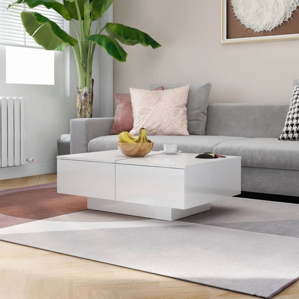 Salongbord Høyglans Hvit 90X60X31 Cm Konstruert Tre
