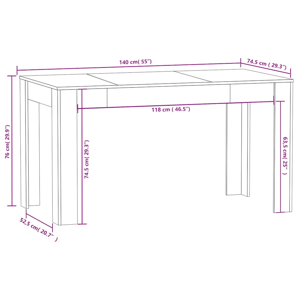 Spisebord Hvit 140X74,5X76 Cm Konstruert Tre
