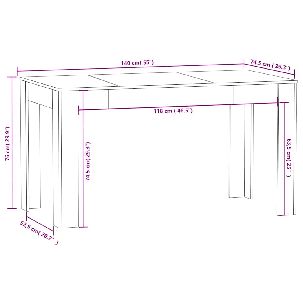 Spisebord Sonoma Eik 140X74,5X76 Cm Sponplate