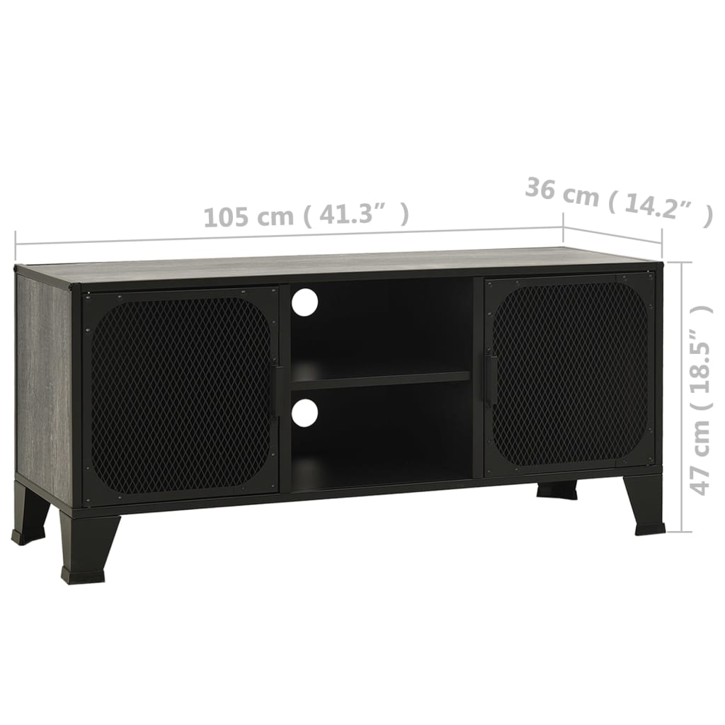 Tv-Benk Rustikk Grå 105X36X47 Cm Metall Og Mdf