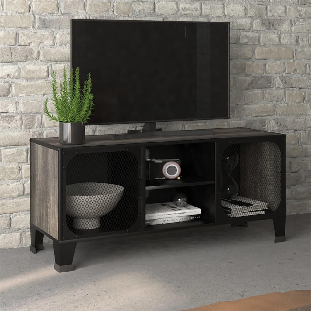 Tv-Benk Rustikk Grå 105X36X47 Cm Metall Og Mdf