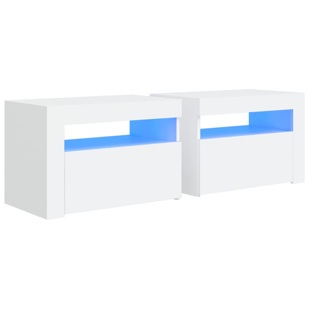 Nattbord Med Led 2 Stk Hvit 60X35X40 Cm