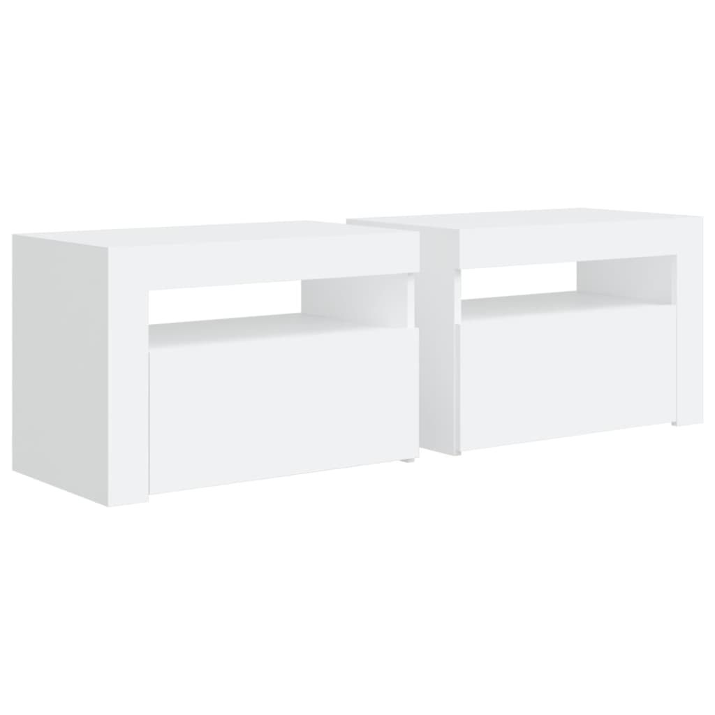 Nattbord Med Led 2 Stk Hvit 60X35X40 Cm