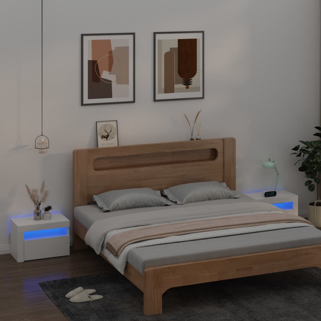 Nattbord Med Led 2 Stk Hvit 60X35X40 Cm
