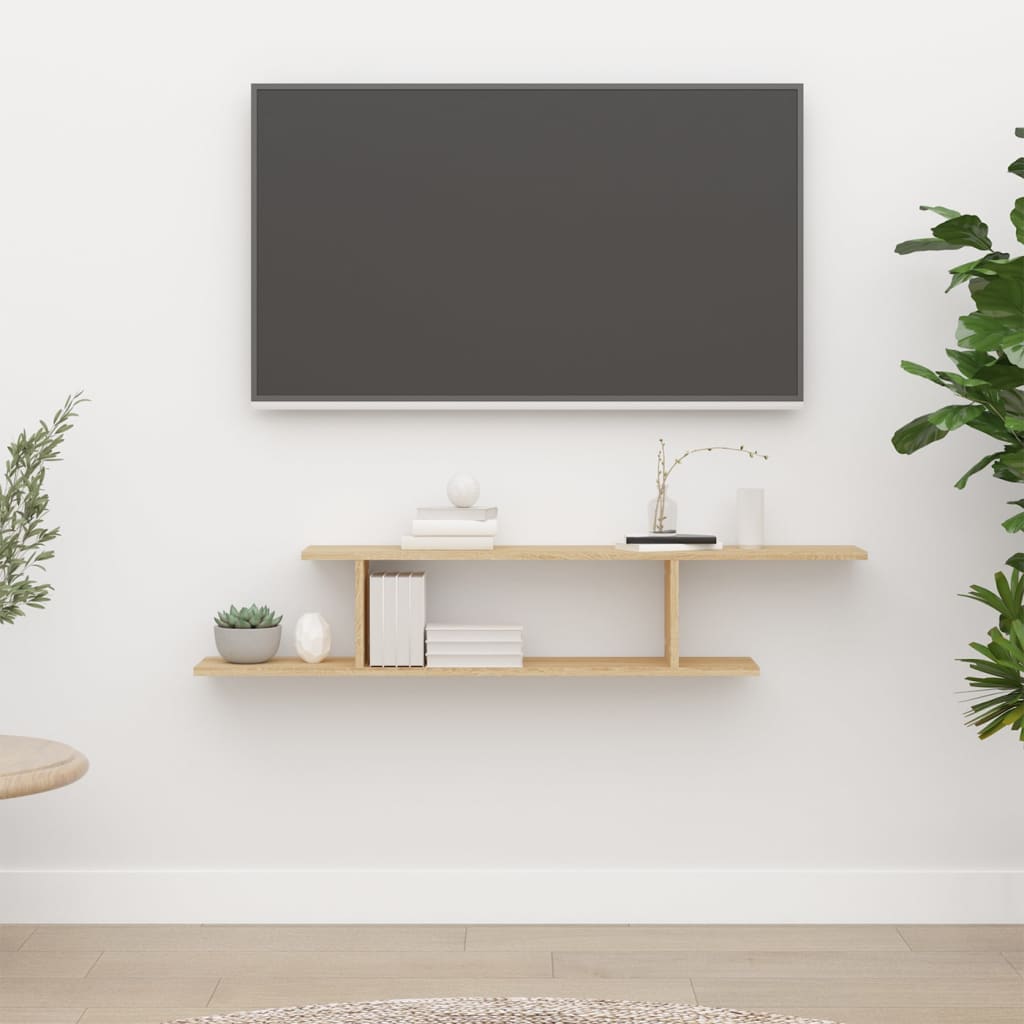 Veggmontert Tv-Hylle Sonoma Eik 125X18X23 Cm Konstruert Tre
