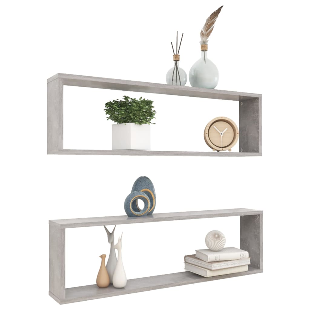 Vegghyller Kube 2 Stk Betonggrå 100X15X30 Cm Konstruert Tre