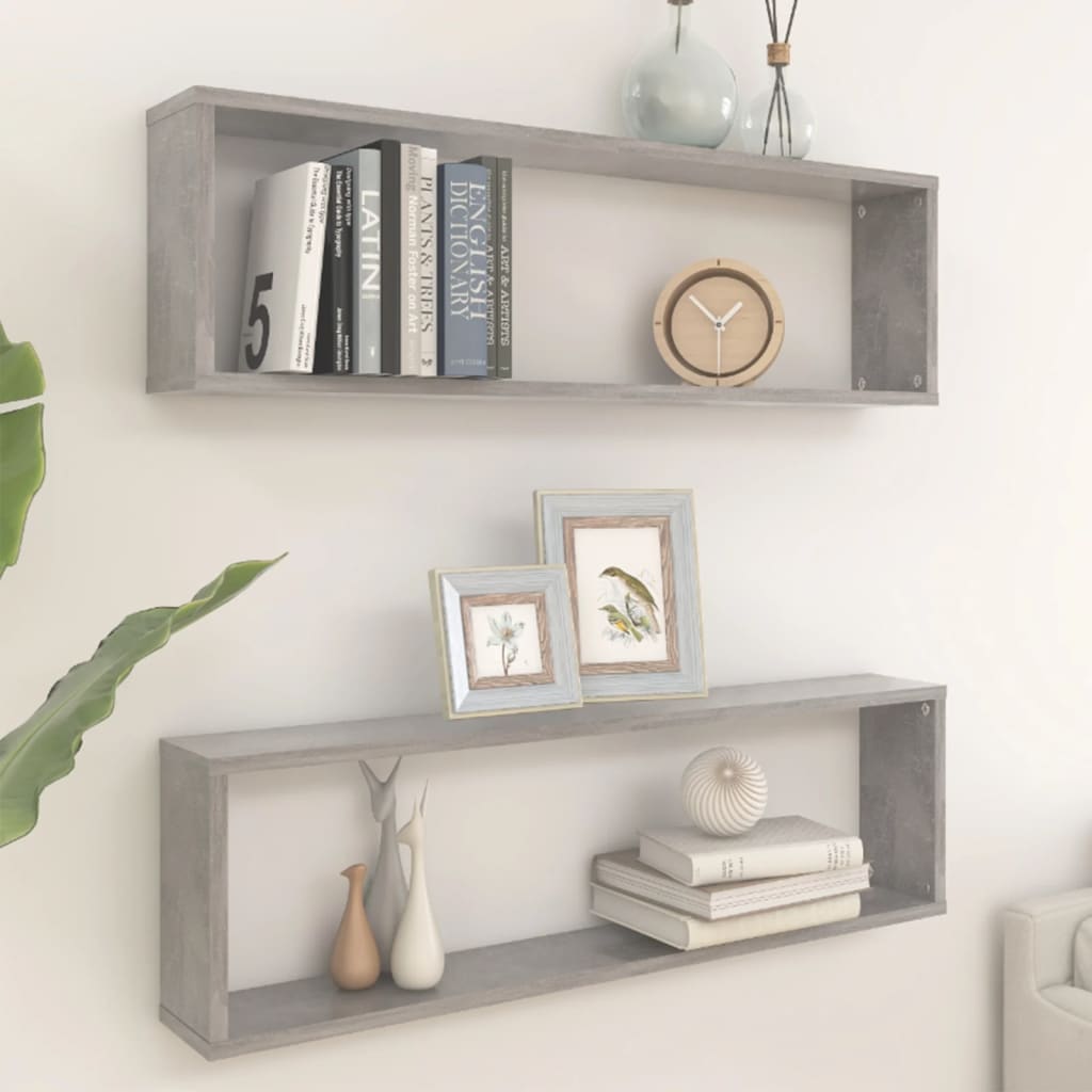 Vegghyller Kube 2 Stk Betonggrå 100X15X30 Cm Konstruert Tre
