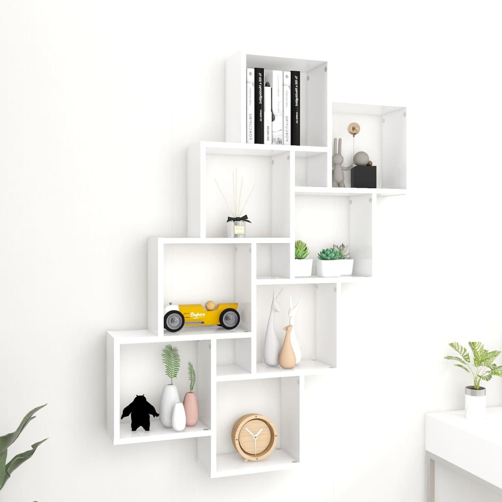 Kubeformet Vegghylle Hvit 90X15X119 Cm Sponplate
