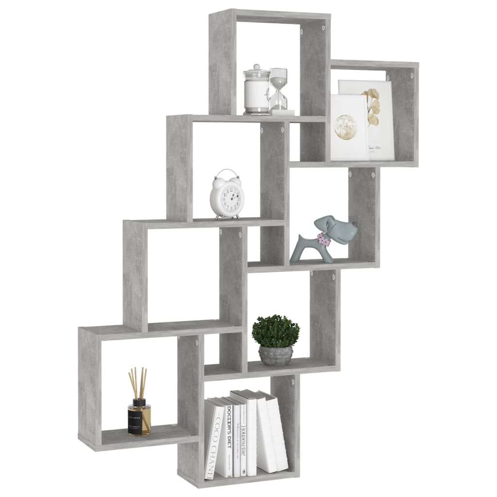 Kubeformet Vegghylle Betonggrå 90X15X119 Cm Konstruert Tre