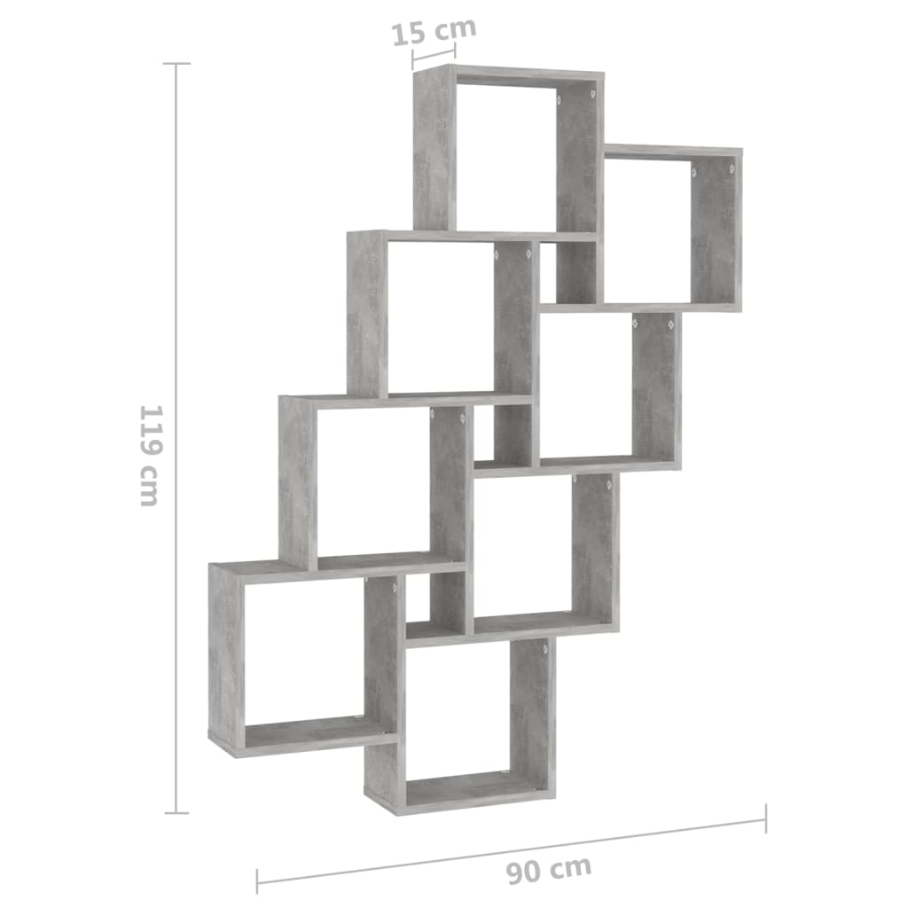 Kubeformet Vegghylle Betonggrå 90X15X119 Cm Konstruert Tre