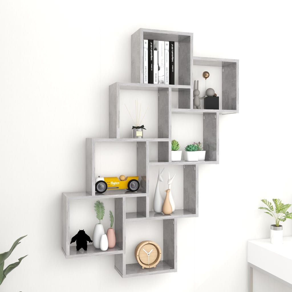 Kubeformet Vegghylle Betonggrå 90X15X119 Cm Konstruert Tre