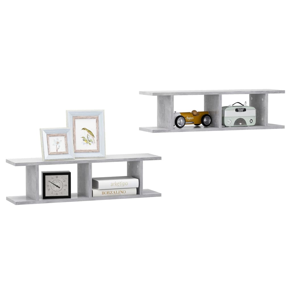 Vegghyller 2 Stk Betonggrå 75X18X20 Cm Konstruert Tre