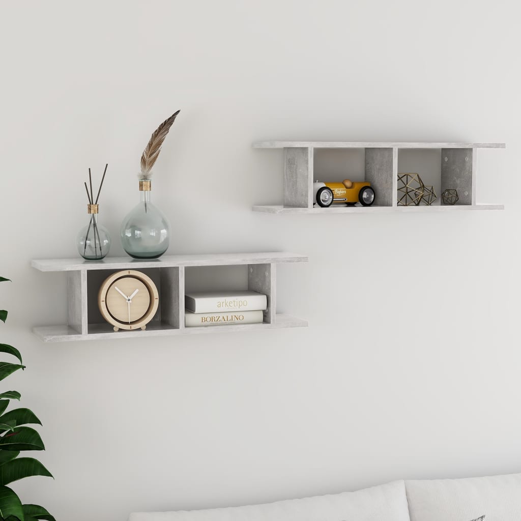 Vegghyller 2 Stk Betonggrå 75X18X20 Cm Konstruert Tre