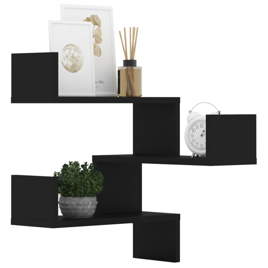 Veggmonterte Hjørnehyller 2 Stk Svart 40X40X50Cm Konstruert Tre