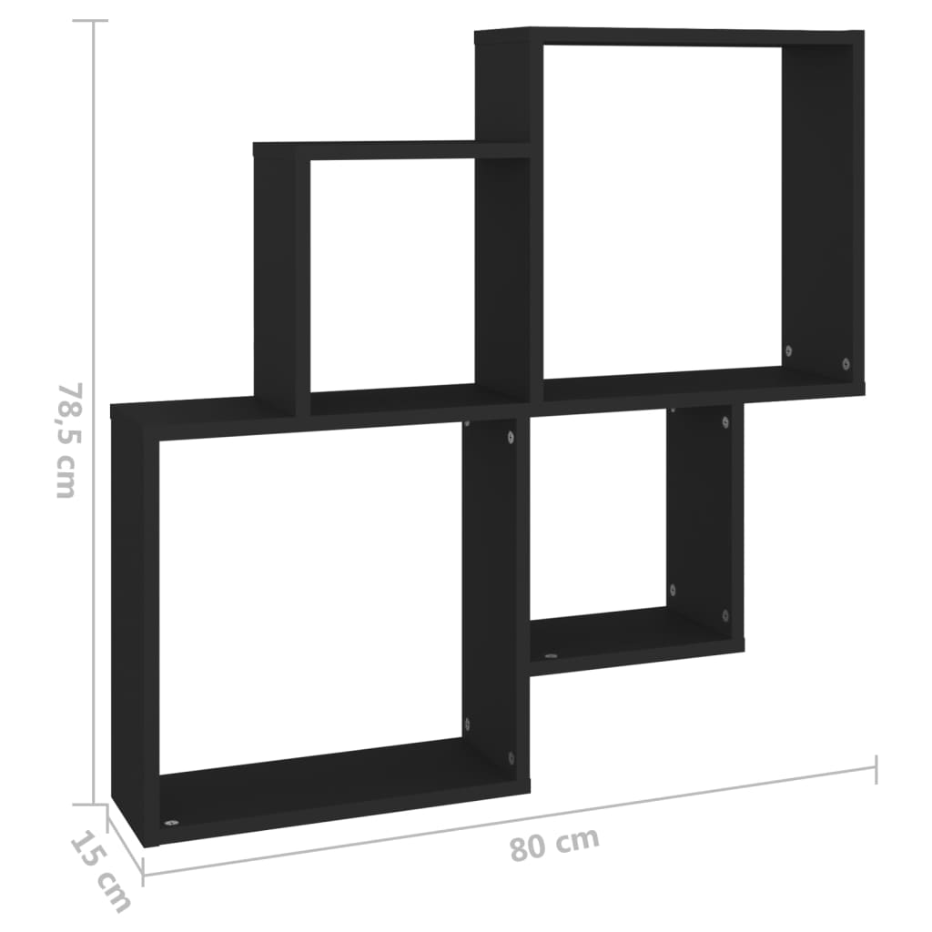 Kubeformet Vegghylle Svart 80X15X78,5 Cm Konstruert Tre