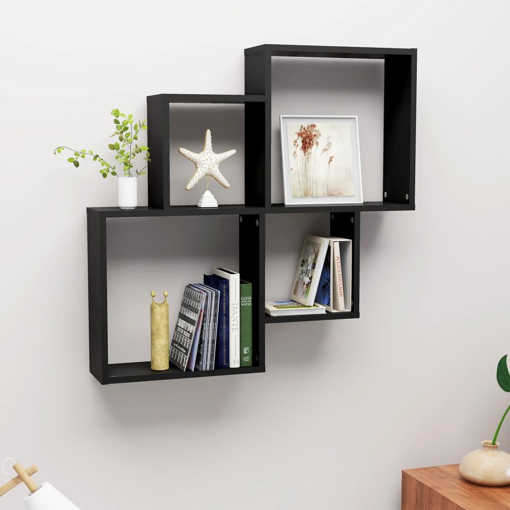 Kubeformet Vegghylle Svart 80X15X78,5 Cm Konstruert Tre