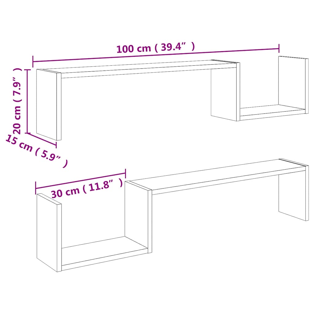 Vegghyller 2 Stk Sonoma Eik 100X15X20 Cm Konstruert Tre