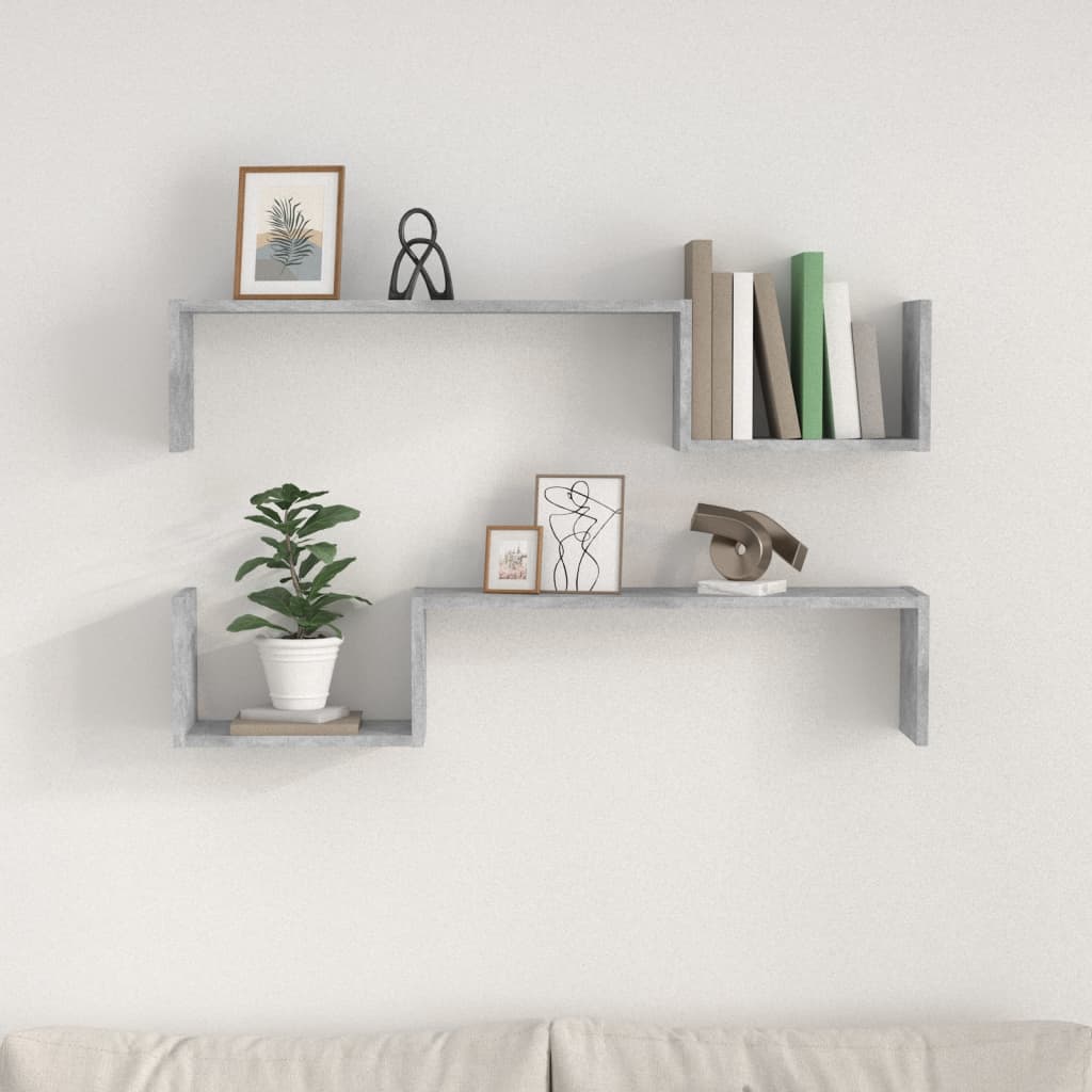 Vegghyller 2 Stk Betonggrå 100X15X20 Cm Konstruert Tre