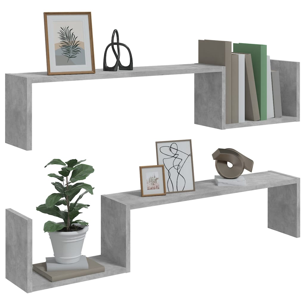 Vegghyller 2 Stk Betonggrå 100X15X20 Cm Konstruert Tre