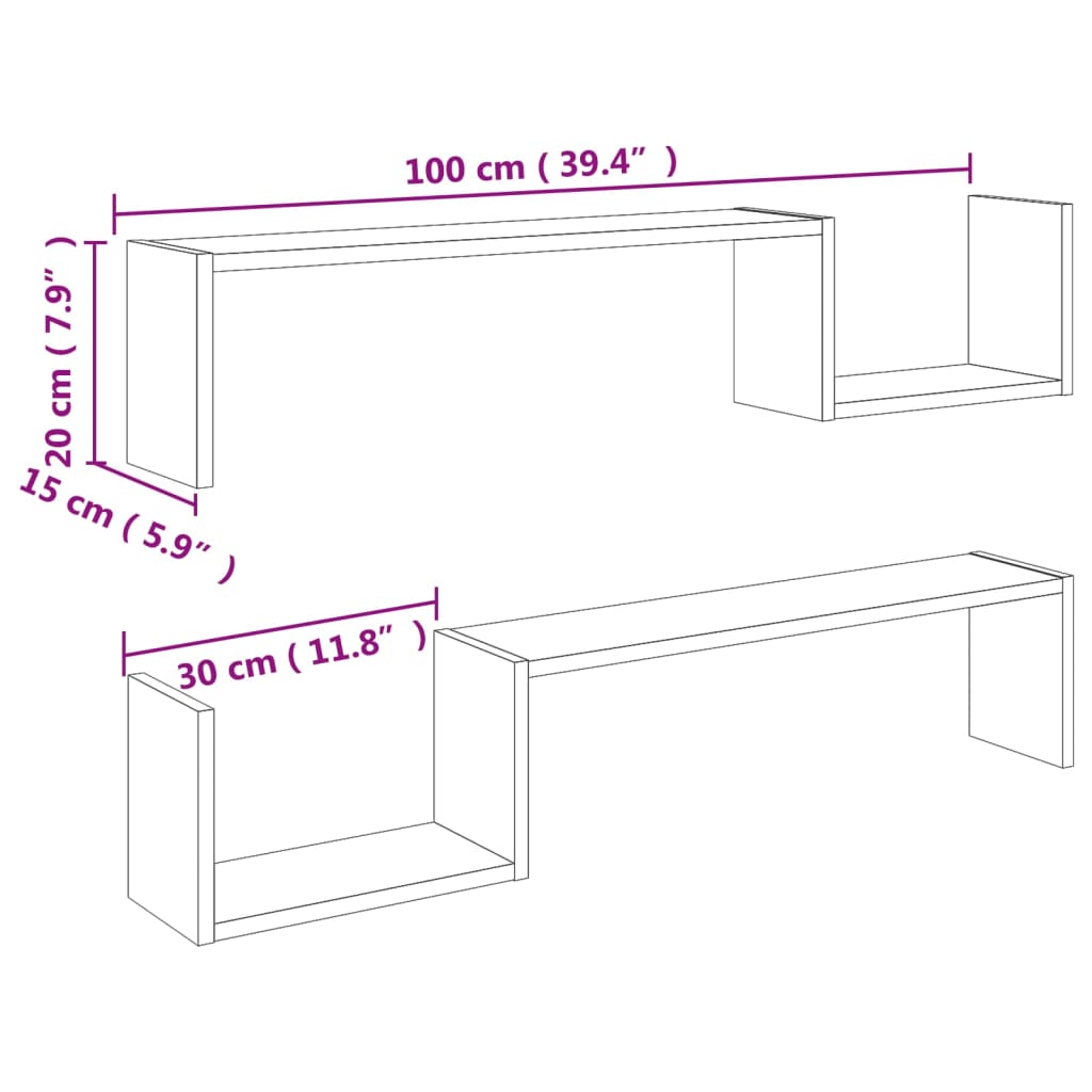 Vegghyller 2 Stk Betonggrå 100X15X20 Cm Konstruert Tre