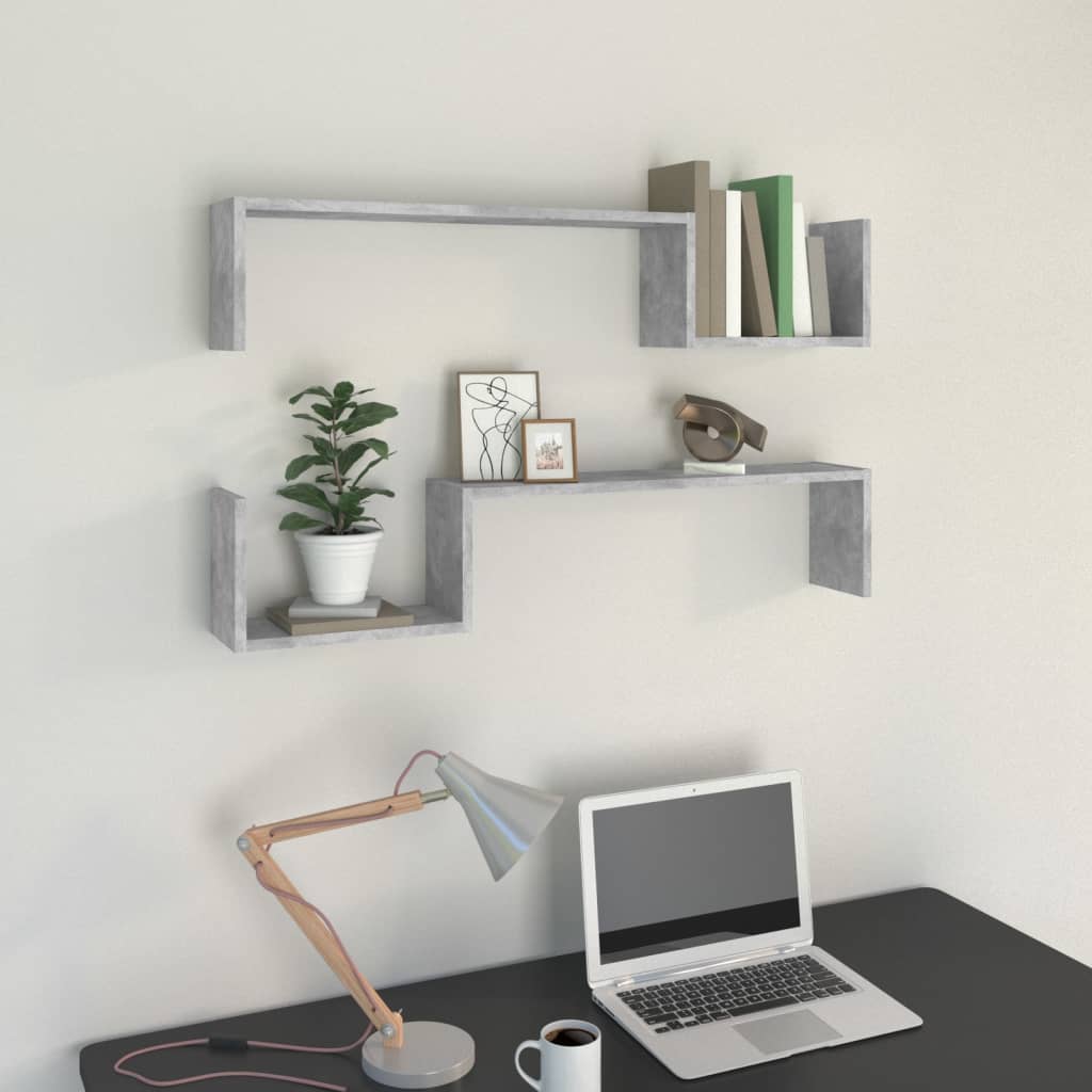 Vegghyller 2 Stk Betonggrå 100X15X20 Cm Konstruert Tre