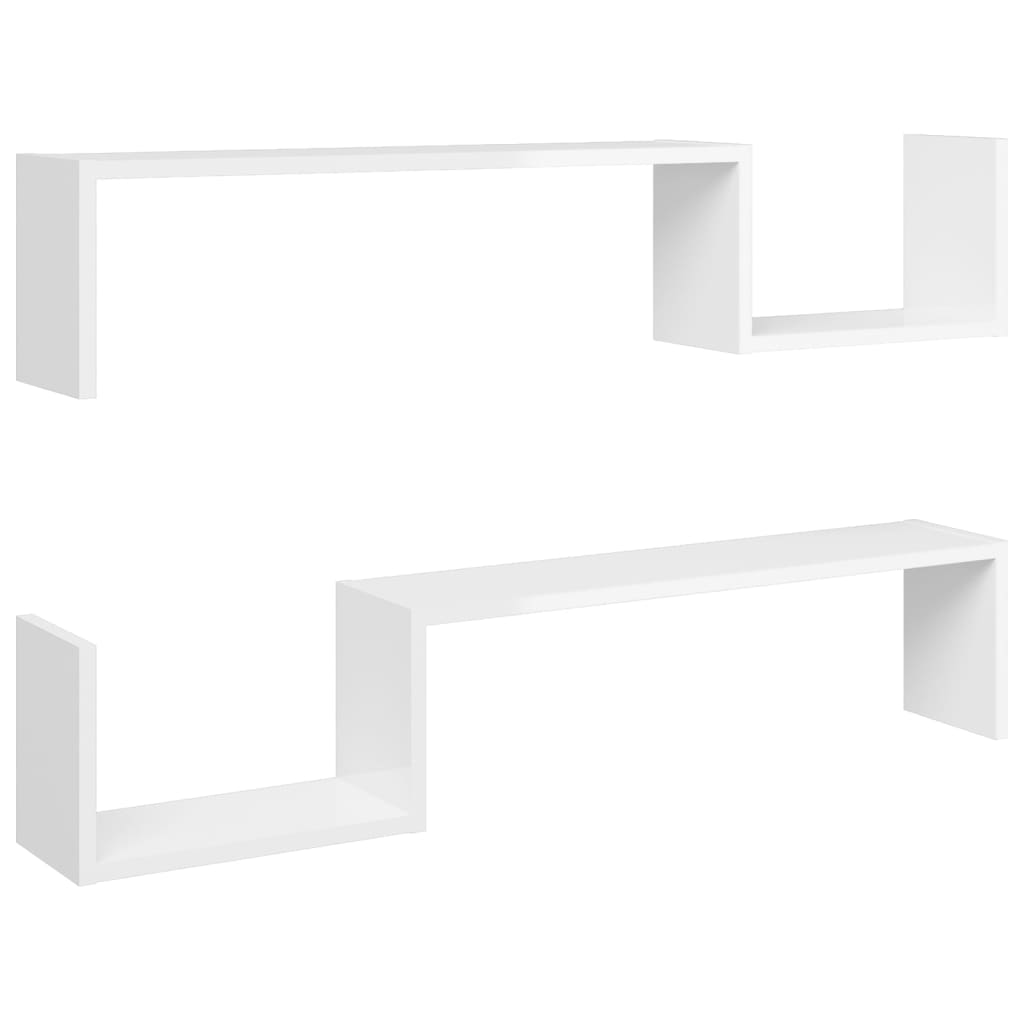 Vegghyller 2 Stk Høyglans Hvit 100X15X20 Cm Konstruert Tre