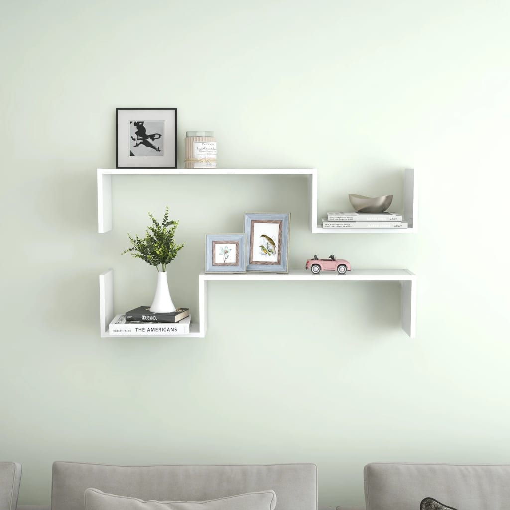 Vegghyller 2 Stk Høyglans Hvit 100X15X20 Cm Konstruert Tre