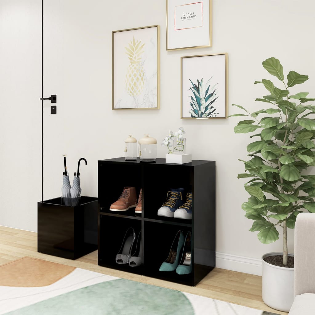 Skoskap For Gang Høyglans Svart 105X35,5X70 Cm Konstruert Tre
