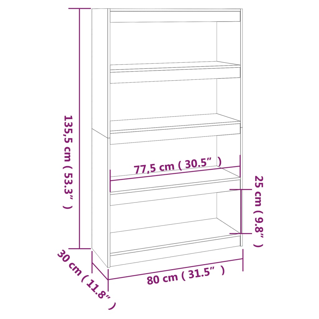 Bokhylle/Romdeler Grå 80X30X135,5 Cm Heltre Furu