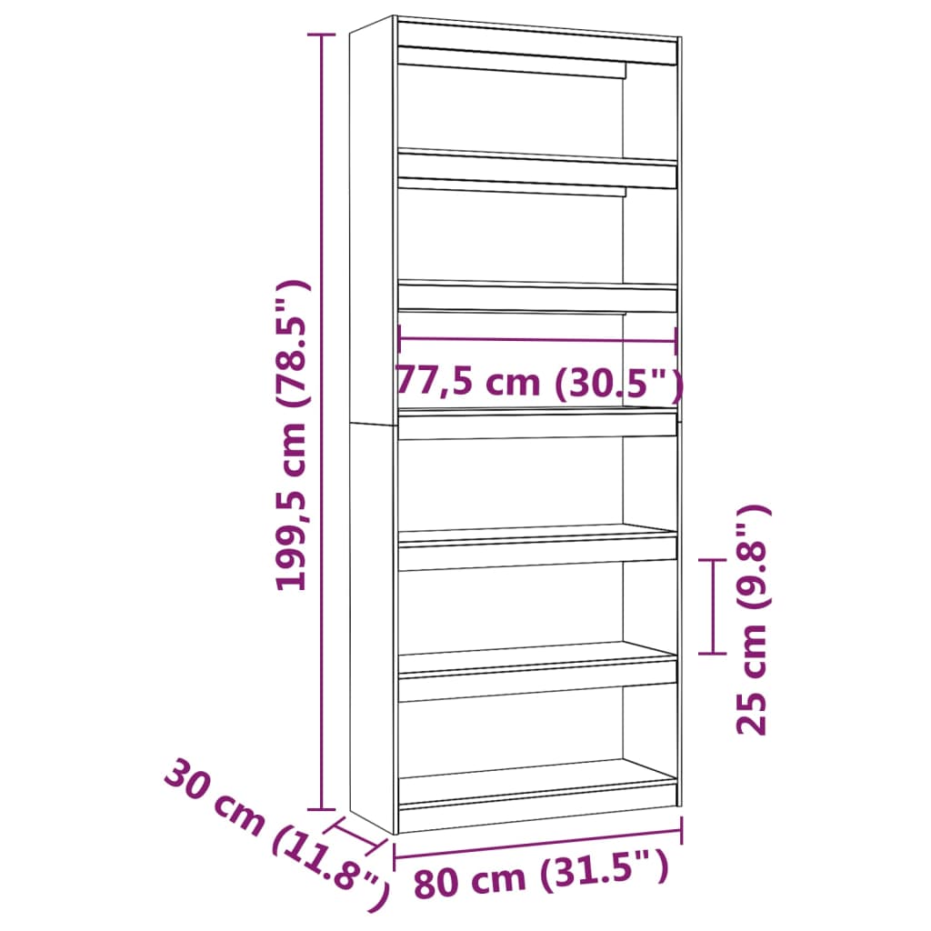 Bokhylle/Romdeler Hvit 80X30X199,5 Cm Heltre Furu