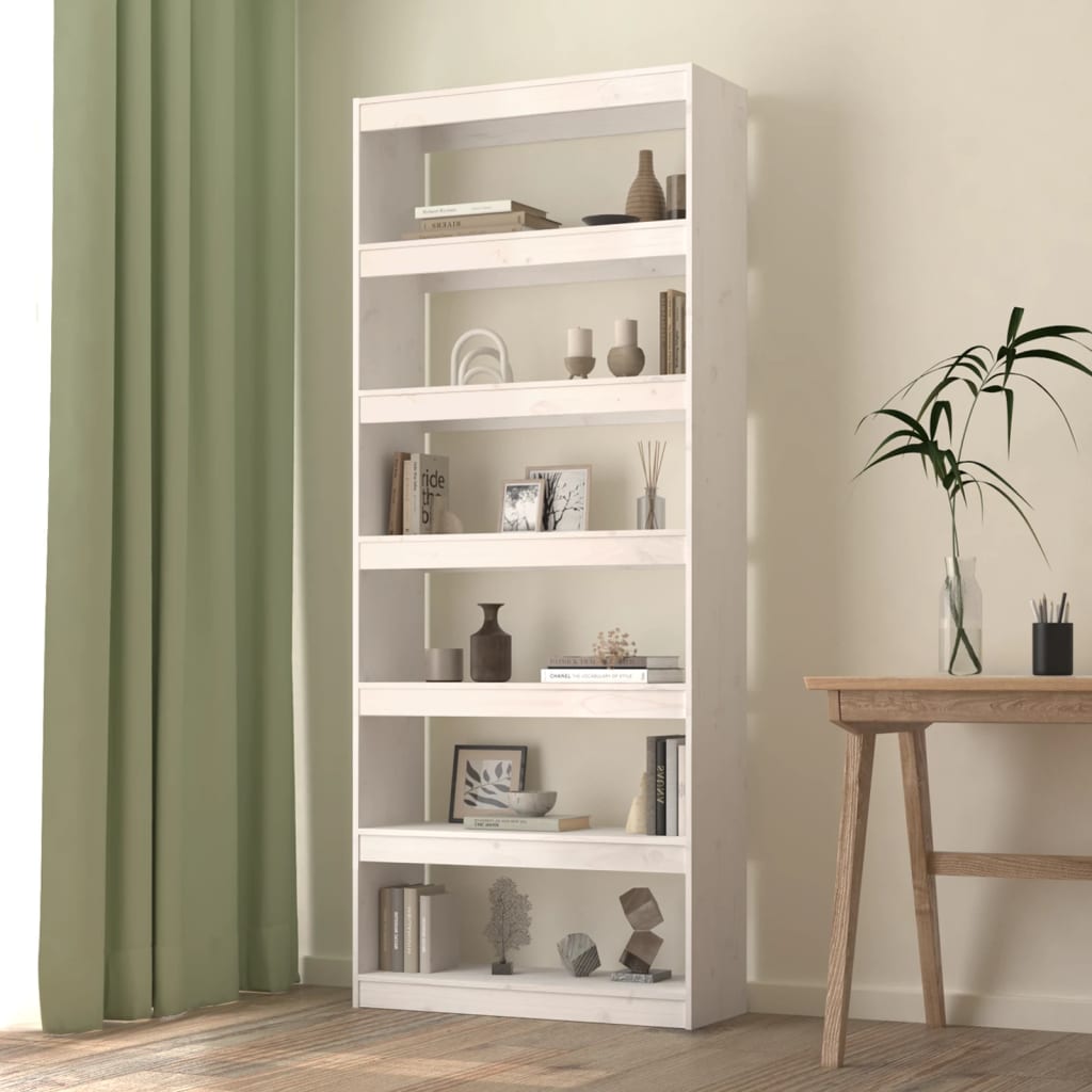 Bokhylle/Romdeler Hvit 80X30X199,5 Cm Heltre Furu
