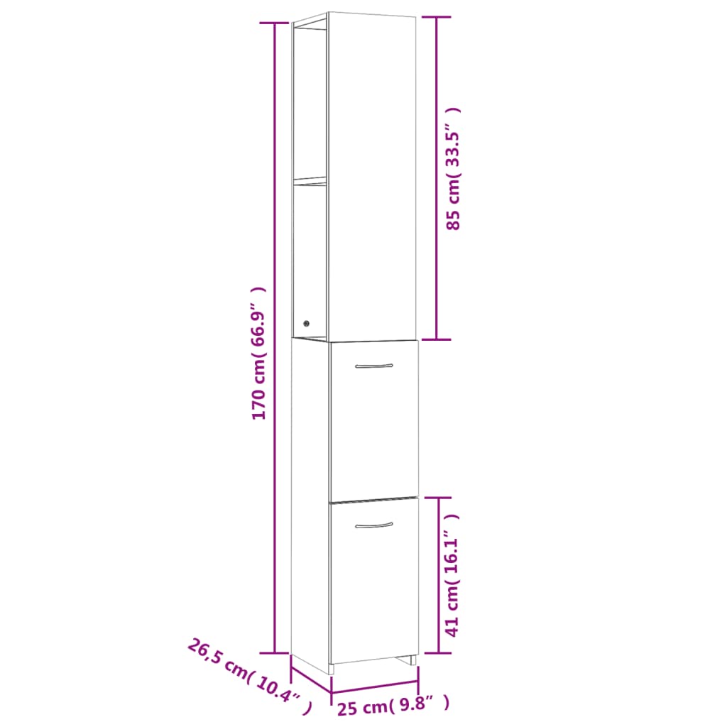 Baderomsskap Hvit 25X26,5X170 Cm Konstruert Tre