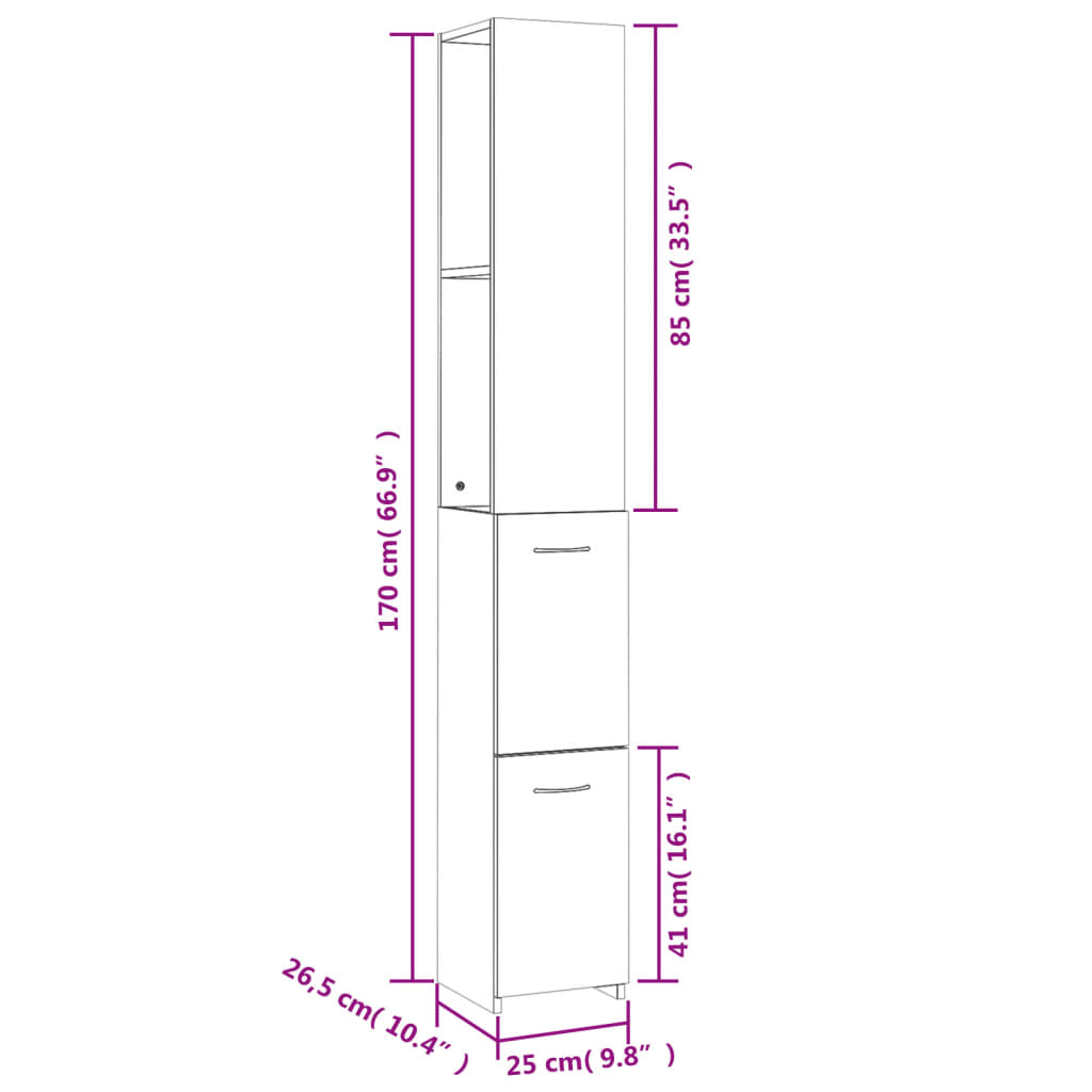 Baderomsskap Svart 25X26,5X170 Cm Konstruert Tre
