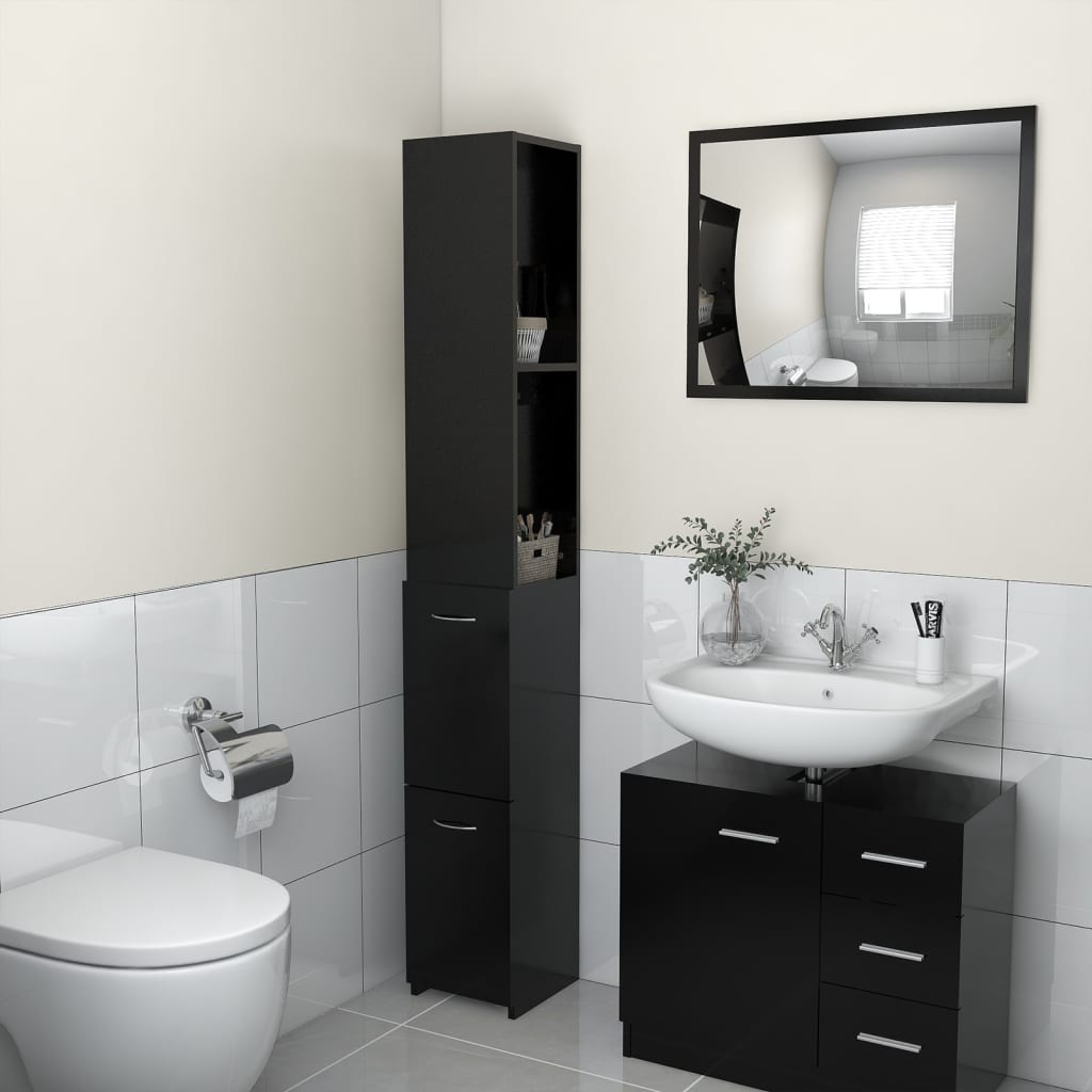 Baderomsskap Svart 25X26,5X170 Cm Konstruert Tre