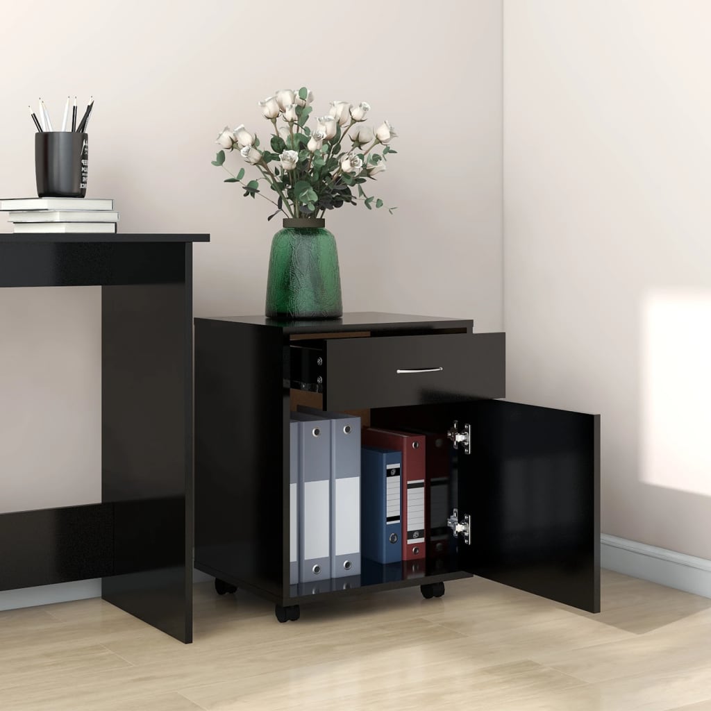 Rulleskap Svart 45X38X54 Cm Konstruert Tre