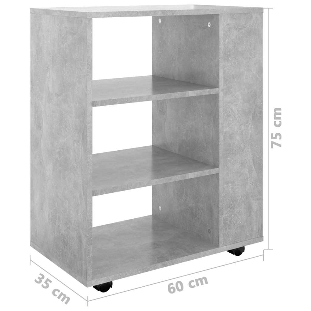 Rulleskap Betonggrå 60X35X75 Cm Konstruert Tre