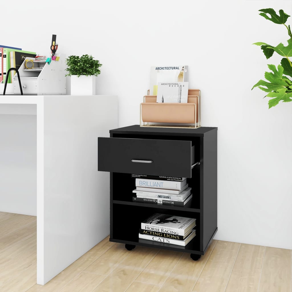 Rulleskap Svart 46X36X59 Cm Konstruert Tre