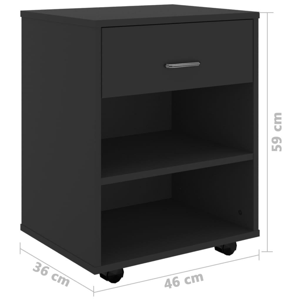 Rulleskap Svart 46X36X59 Cm Konstruert Tre