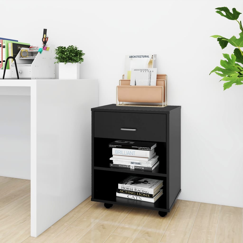 Rulleskap Svart 46X36X59 Cm Konstruert Tre